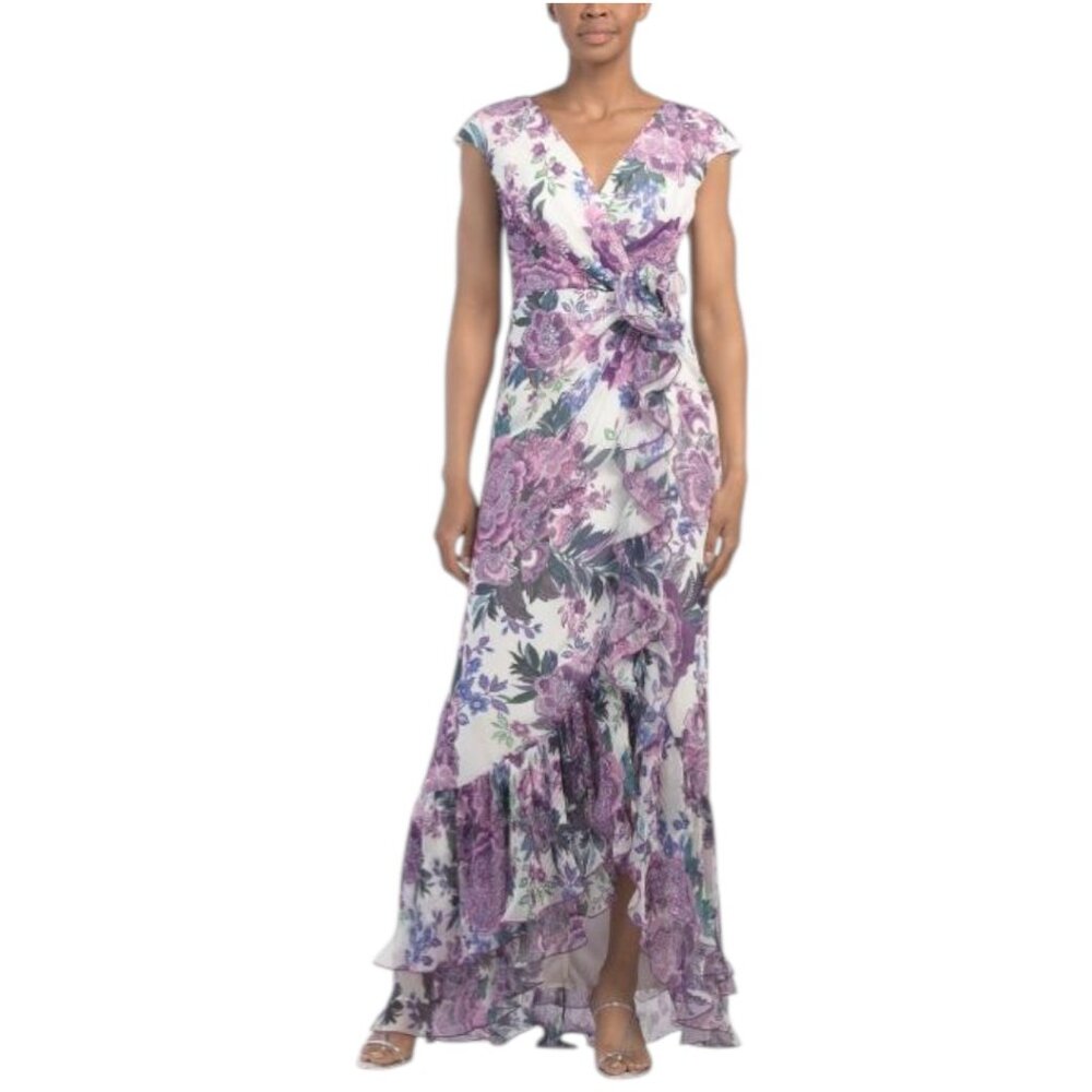 TADASHI SHOJI Floral Printed Faux Wrap Gown